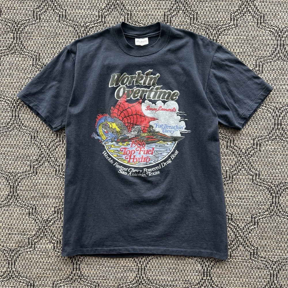 Vintage Drag Boat T-Shirt Men's Large Black Dragon Racing San Antonio Texas 80s